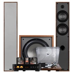 Dayton Audio T65 2.1 Vinyl Audio Bundle with 12" 200W Powered Subwoofer Wood